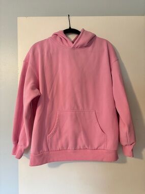Relaxed Pink Hooded Pullover Sweatshirt
